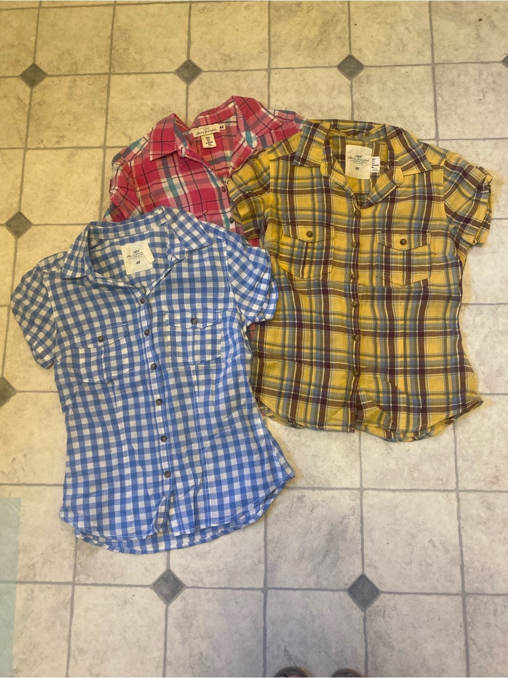 Women’s /Juniors Short-Sleeve Plaid Button-Down Shirt  Bundle 3